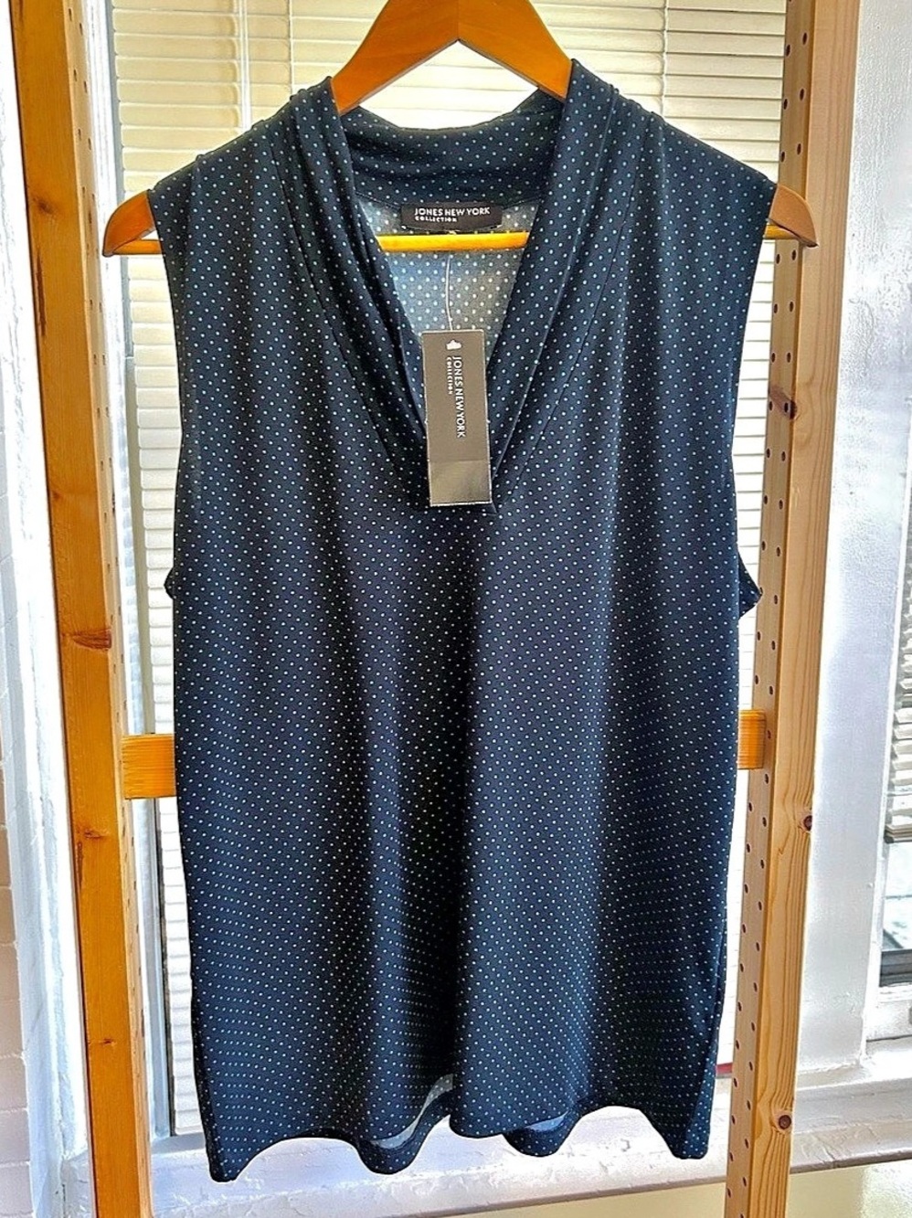 Jones New York Polka Dot Sleeveless Tunic Blue & Black XL NWT